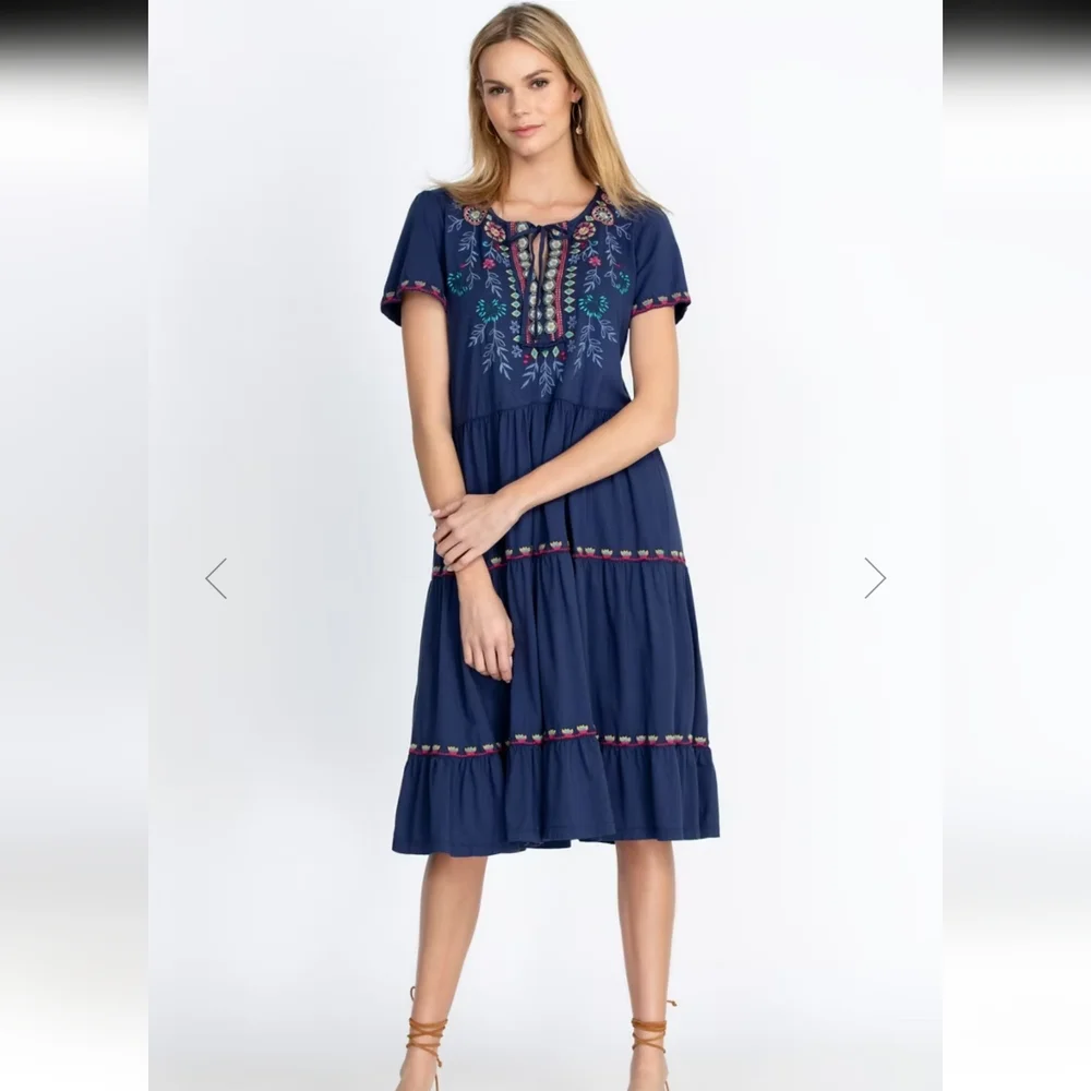 Johnny Was Sicilia Tiered Knit Dress Embroidered Details - Picture 1 of 10